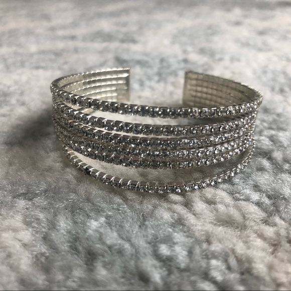 Rhinestone studded bangle bracelet silver sparkly cute chic fun Diamond - Picture 4 of 6